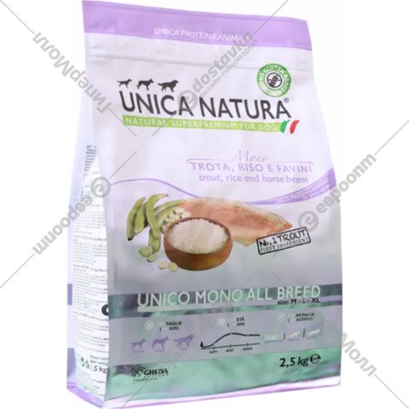 Корм для собак «Unica» Natura Mono, 3122, для собак средних и крупных пород, форель, 12 кг