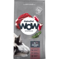 Корм для собак «AlphaPet» Wow, 121333, для взрослых собак средних пород, говядина и сердце, 15 кг