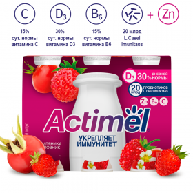 Кис­ло­мо­лоч­ный про­дукт «Actimel» с зем­ля­ни­кой и ши­пов­ни­ком 1,5%, 570 г