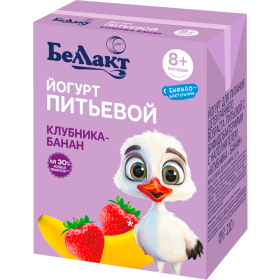 Йогурт пи­тье­вой «Бел­лак­т» дет­ский, клуб­ни­ка и банан, 2.6%, 210 г