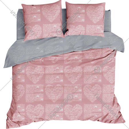 Комплект постельного белья «Amore Mio» Мако-сатин Heart Микрофибра 2.0, двухспальный, 31451, серый/розовый
