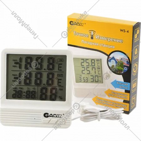 Метеостанция цифровая «Garin» WS-4, БЛ16940, термометр-гигрометр-часы-календарь, с внешним датчиком