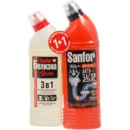 Набор чистящий Sanfor средство для труб Turbo + Белизна гель, 750+500 г