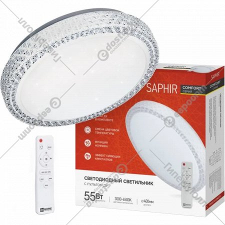 Светильник светодиодный «In Home» Comfort Saphir, 55Вт, 230В, 3000-6500K, 4400Лм, с пультом ДУ, 400x100мм