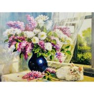Алмазная живопись «Darvish» Букет сирени и котенок, DV-9517-2, 30х40 см