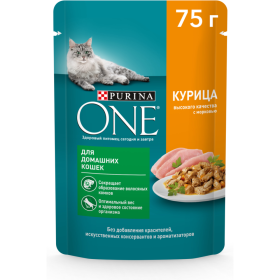Корм для кошек «Purina Оne» с ку­ри­цей и мор­ко­вью, 75 г