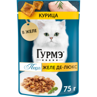 

Корм "GOURMET PERLE DE LUX"(желе,кур)75г