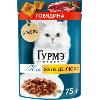 

Корм "GOURMET PERLE DE LUX"(желе,гов)75г