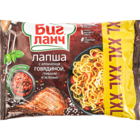 Лапша быст­ро­го при­го­тов­ле­ния «Биг Ланч» со вкусом го­вя­ди­ны, с гри­ба­ми и зе­ле­нью, 100 г