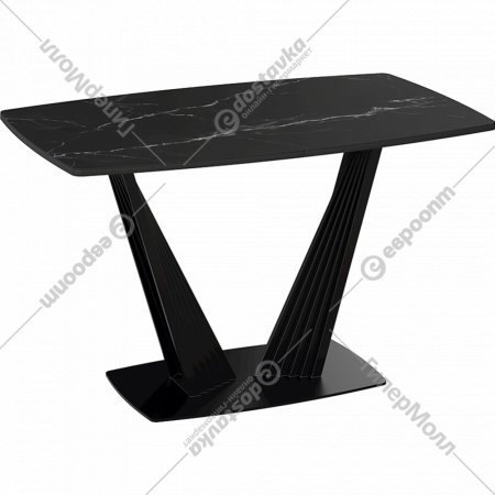 Раздвижной стол «ТриЯ» Фабио 1, стекло матовое черный мрамор/черный муар, 1300х800 мм
