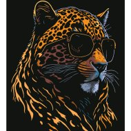 Набор для рисования «Darvish» по номерам, Леопард в очках, на черном холсте, DV-14439, 40х50 см