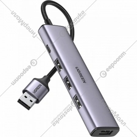USB-хаб «Ugreen» USB 3.0 to 4хUSB 3.0 Hub With USB-C Power Port CM473, space gray, 20805