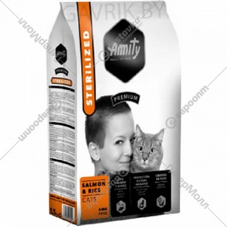 Корм для кошек «Amity» Premium Sterilized Cats Salmon & Rice, для стерилизованных кошек, с лососем и рисом, 10 кг