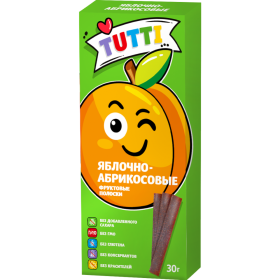 Полоски фруктовые «Tutti» яблочно-абрикосовые, без сахара, 30 г