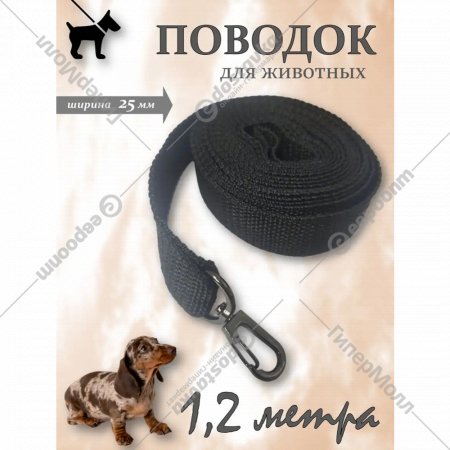 Поводок для кошек и собак «Омегафарм» OMF2401, черный, 1.2 м x 2 см + карабин средний темный никель