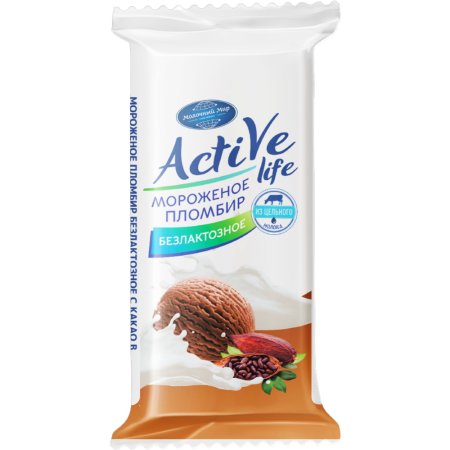 Мороженое «Active life» пломбир безлактозное с какао, 100 г