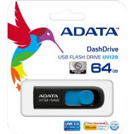 USB-накопитель «A-Data» DashDrive UV128 64GB Black/Blue, AUV128-64G-RBE