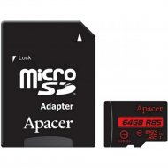 Карта памяти «Apacer» Class 10 UHS-I 64GB + SD Adapter, AP64GMCSX10U5-R