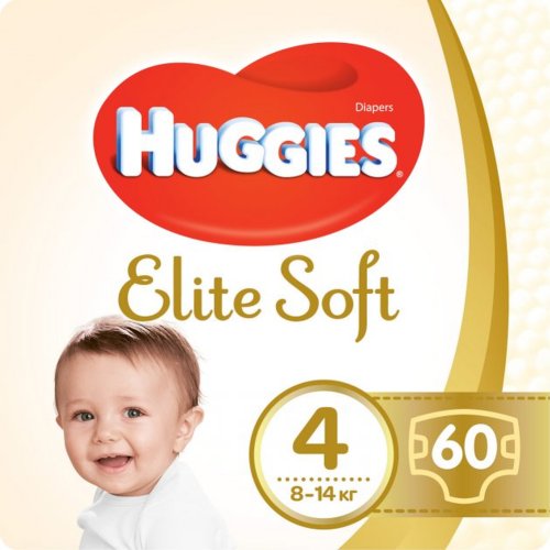 Подгузники «Huggies» Elite Soft 4 Mega, 8-14 кг, 60 шт