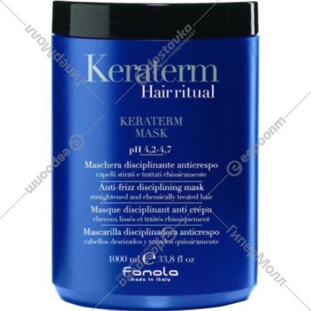 Маска для волос «Fanola» Keraterm Hair Ritual, для выпрямленных и химически поврежденных волос, 86581, 1000 мл