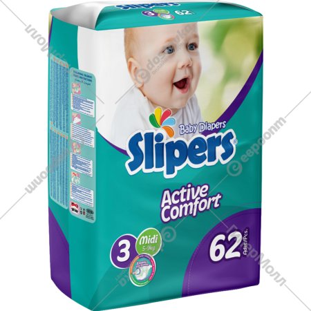 Подгузники детские «Slipers» размер Midi, 5-9 кг, 62 шт