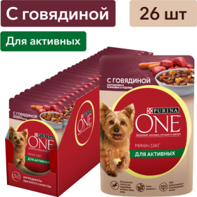 Уп. Корм для собак «Purina One» Мини, го­вя­ди­на и кар­то­фель, 26х85 г