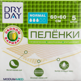 Пеленки гигиенические для взрослых «Dry Day» Normal, 60х60 см, 5 шт