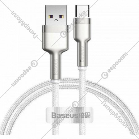 Кабель «Baseus» Cafule, Metal Data USB to Type-C 66W, White, CAKF000102, 1 м