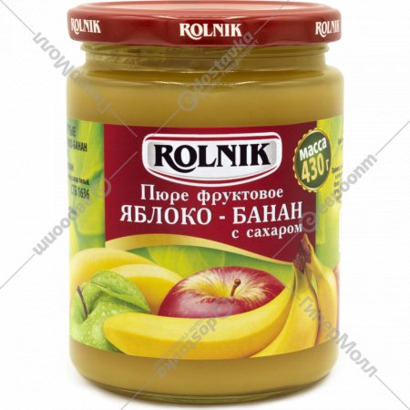 Пюре фруктовое «Rolnik» яблоко-банан с сахаром, 430 г