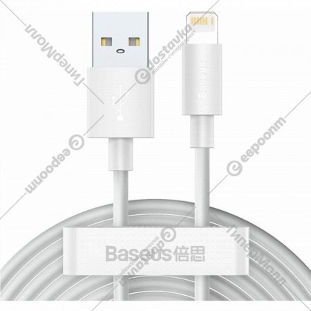Кабель «Baseus» Simple Wisdom Data Kit USB to iP 2.4A, 2PCS/Set, White, TZCALZJ-02, 1.5 м
