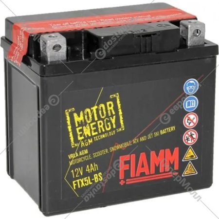 Мотоаккумулятор «Fiamm» FTX5L-BS, 7904476, 4 А/ч