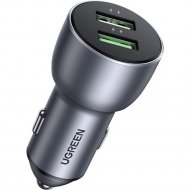 Автомобильное зарядное устройство «Ugreen» QC 3.0+QC 3.0 Dual USB-A 36W Fast Car Charger CD213, Gray 10144