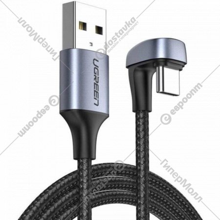 Кабель «Ugreen» USB2.0-A to Angled USB-C Aluminum Case with Braided, US311, Black, 70313, 1 м