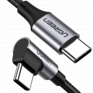 Кабель «Ugreen» USB-C to Angled USB2.0-C Round M/M Aluminum Shell Nickel Plating, US255, Gray Black, 50123, 1 м