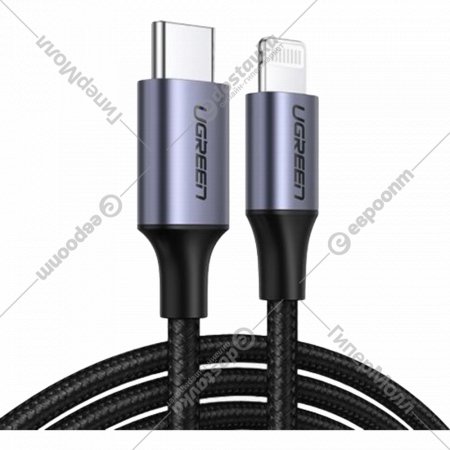 Кабель «Ugreen» USB-C to Lightning M/M Aluminum Shell Braided, US304, Black, 60759, 1 м