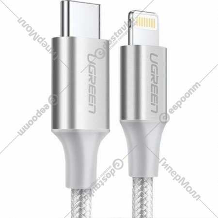 Кабель «Ugreen» USB-C to Lightning M/M Aluminum Shell Braided, US304, Silver 70524, 1.5 м