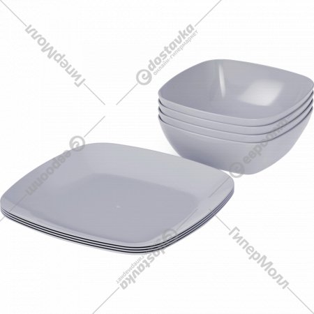Набор тарелок «Альтернатива» Квадро, серый, М8476, 8 шт