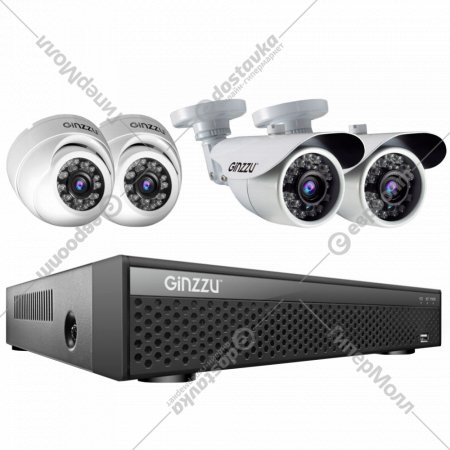 Комплект видеонаблюдения «Ginzzu» HK-447D, 4 AHD камеры