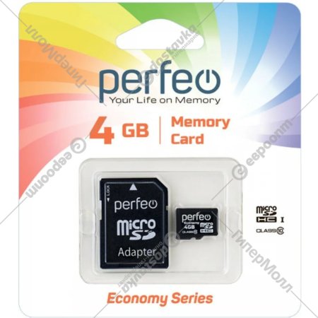 Карта памяти «Perfeo» SDHC 4GB, Class 10, + Адаптер Economy