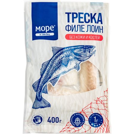 Треска атлантическая филе без кожи, замороженное, 400 г