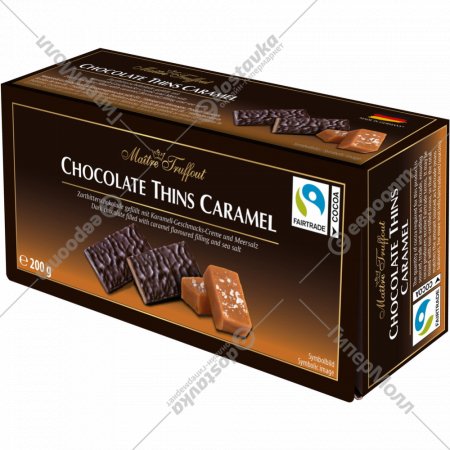 Шоколад тёмный «Maitre Truffout» Chocolate Thins, карамель, 200 г