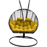 Кресло подвесное «Craftmebel» Кокон Двойной Премиум Кольца, черный/подушка желтая