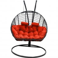 Кресло подвесное «Craftmebel» Кокон Двойной Премиум Кольца, черный/подушка коралловая