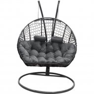 Кресло подвесное «Craftmebel» Кокон Двойной Премиум Кольца, черный/подушка серая