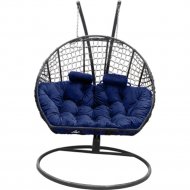 Кресло подвесное «Craftmebel» Кокон Двойной Премиум Кольца, черный/подушка синяя