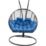 Кресло подвесное «Craftmebel» Кокон Двойной Премиум Кольца, графит/подушка голубая