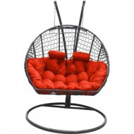 Кресло подвесное «Craftmebel» Кокон Двойной Премиум Кольца, графит/подушка коралловая
