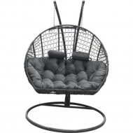 Кресло подвесное «Craftmebel» Кокон Двойной Премиум Кольца, графит/подушка серая