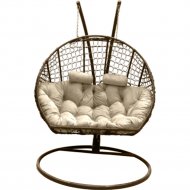 Кресло подвесное «Craftmebel» Кокон Двойной Премиум Кольца, коричневый/подушка бежевая