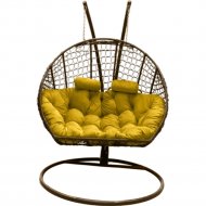 Кресло подвесное «Craftmebel» Кокон Двойной Премиум Кольца, коричневый/подушка желтая
